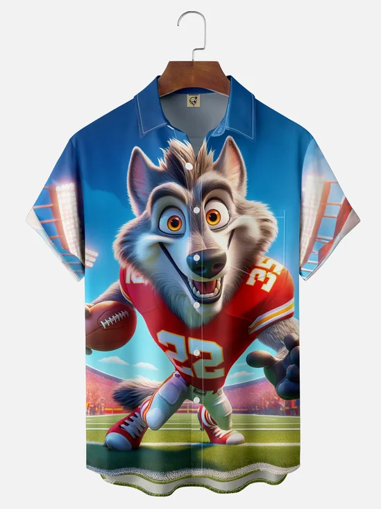 Moisture Wicking Super Bowl Football Chest Pocket Hawaiian Shirt