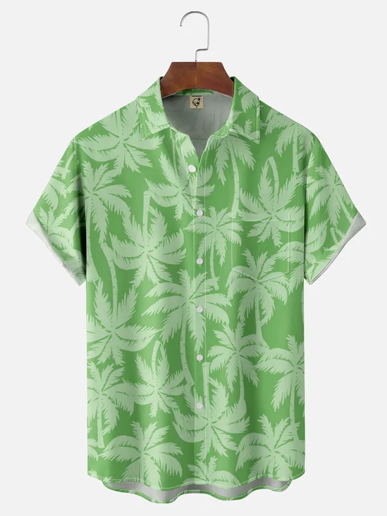Moisture-wicking Palm Tree Chest Pocket Hawaiian Shirt