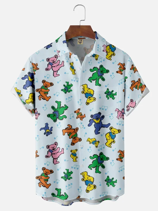 Moisture-wicking Rock Music Bear Chest Pocket Casual Shirt