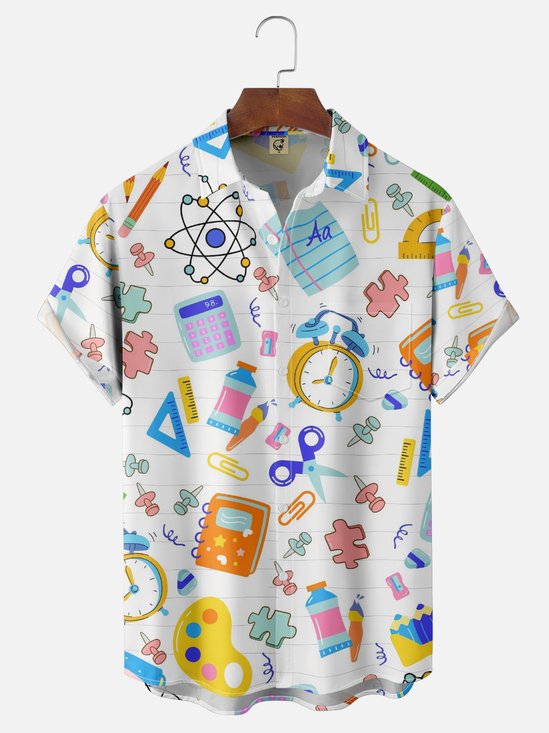 Moisture-wicking Back to School Science Stationery Chest Pocket Casual Shirt