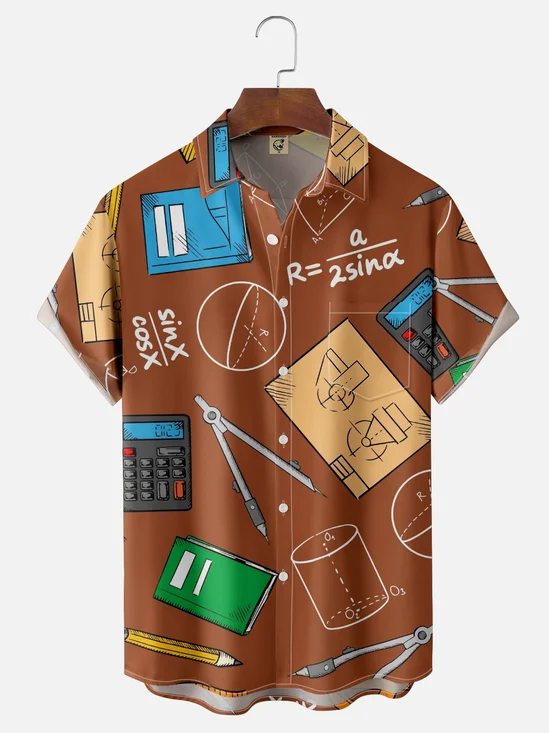 Moisture-wicking Mathematics Geometry Compass Calculator Chest Pocket Casual Shirt