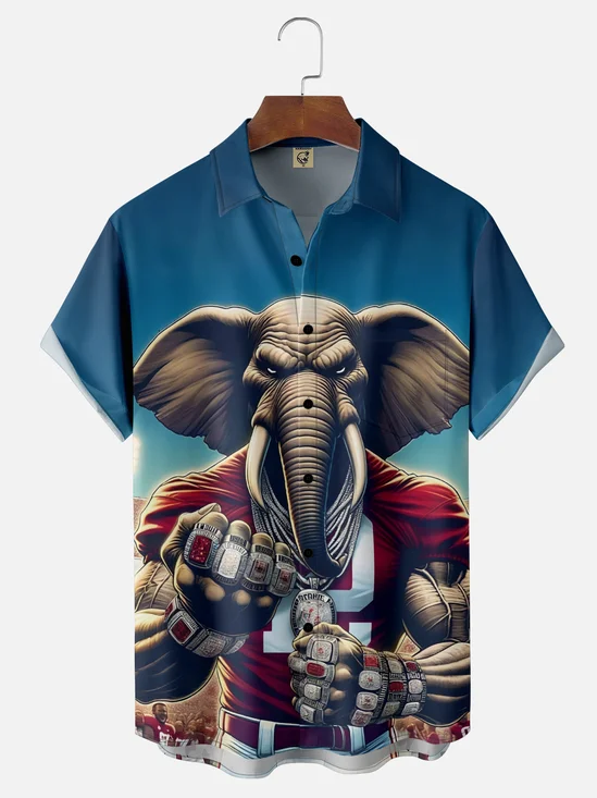 Moisture Wicking Alabama Crimson Tide Elephant Chest Pocket Hawaiian Shirt