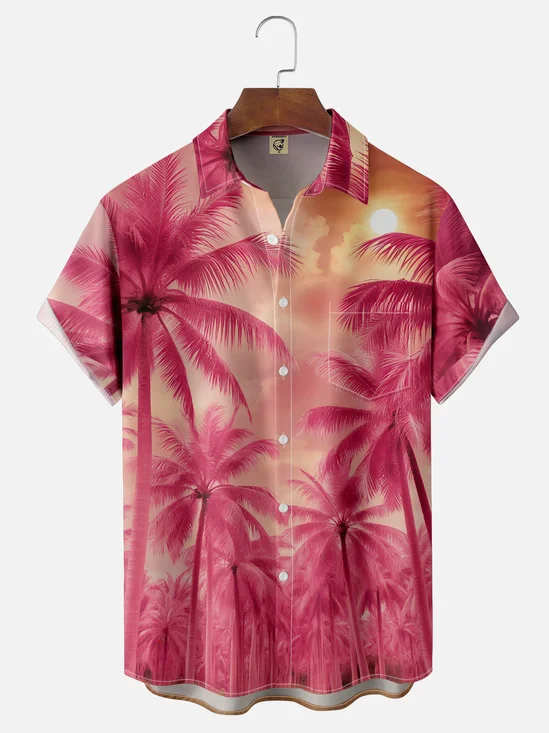 Moisture Wicking Gradient Coconut Tree Chest Pocket Hawaiian Shirt