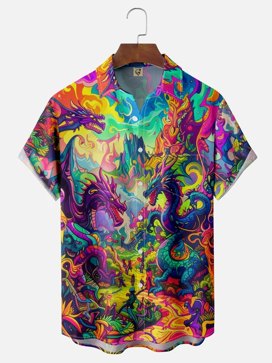 Moisture-wicking Hippie Dragon Chest Pocket Casual Shirt