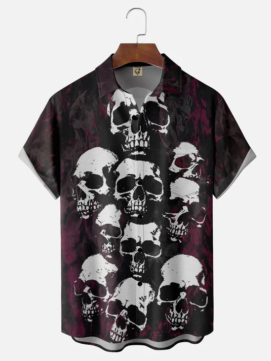 Moisture-wicking Music Skull Chest Pocket Casual Shirt