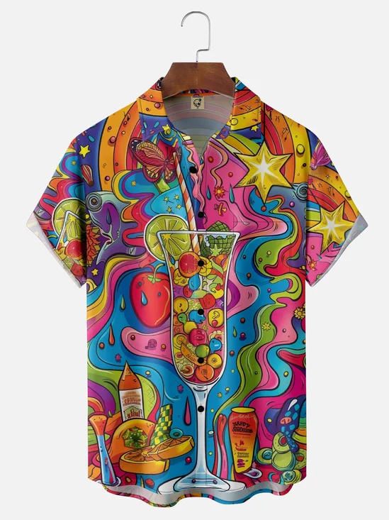 Moisture-wicking Hippie Cocktail Chest Pocket Casual Shirt