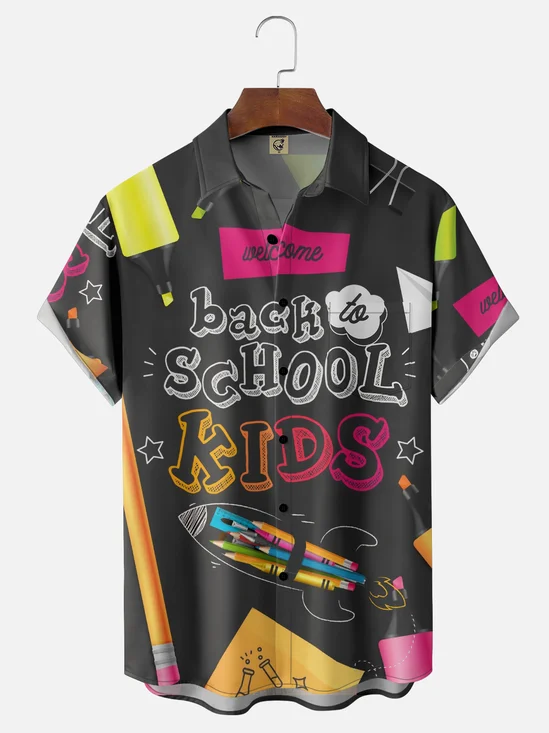 Moisture-wicking Back to School Chest Pocket Casual Shirt