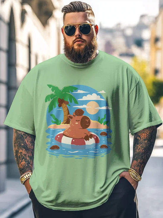 Hardaddy x Techranova Big Size Men's Summer Capibara Fun Loose T-shirt