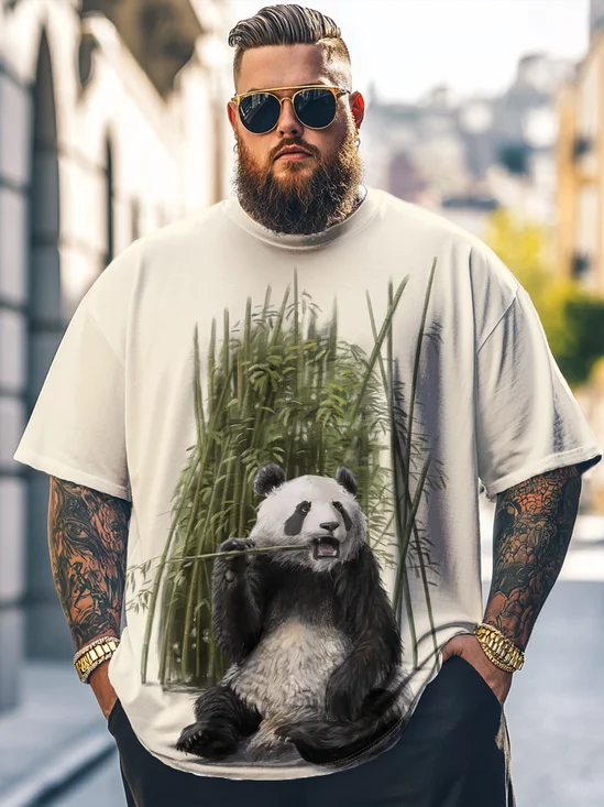 Hardaddy x Lazaro Illustration Big Size Men's Funny Panda Bamboo Loose T-shirt