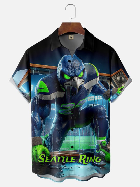 Moisture-wicking American Football Seattle Art Fun Petrel Chest Pocket Casual Shirt