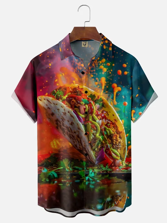 Moisture-wicking Art Taco Colorful Chest Pocket Casual Shirt