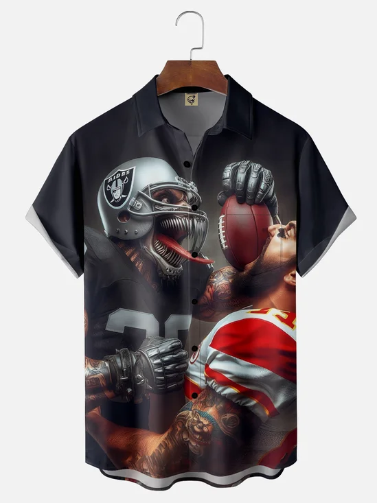 Moisture-wicking American Football Las Vegas Art Fun Raiders Chest Pocket Casual Shirt