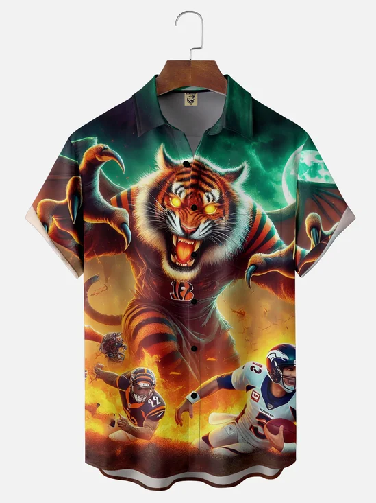 Moisture-wicking American Football Cincinnati Art Fun Bengals Chest Pocket Casual Shirt