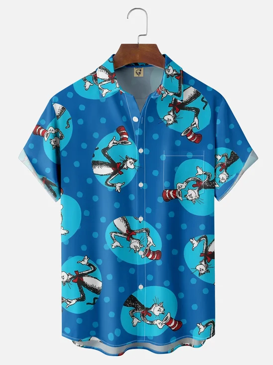 Moisture-wicking Fun Seuss Art Illustration Chest Pocket Casual Shirt