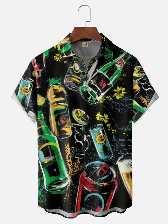 Moisture-wicking Oktoberfest Fun Beer Art Chest Pocket Casual Shirt