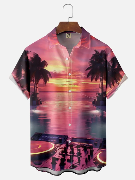 Moisture-wicking Beach Music Festival Art DJ Party Chest Pocket Hawaiian Shirt