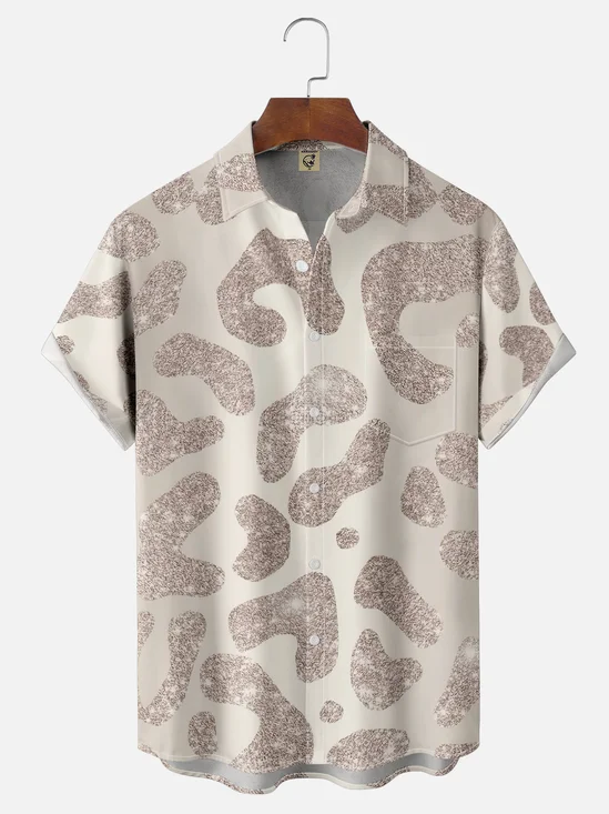 Moisture-wicking Glitter Leopard Party Art Chest Pocket Casual Shirt