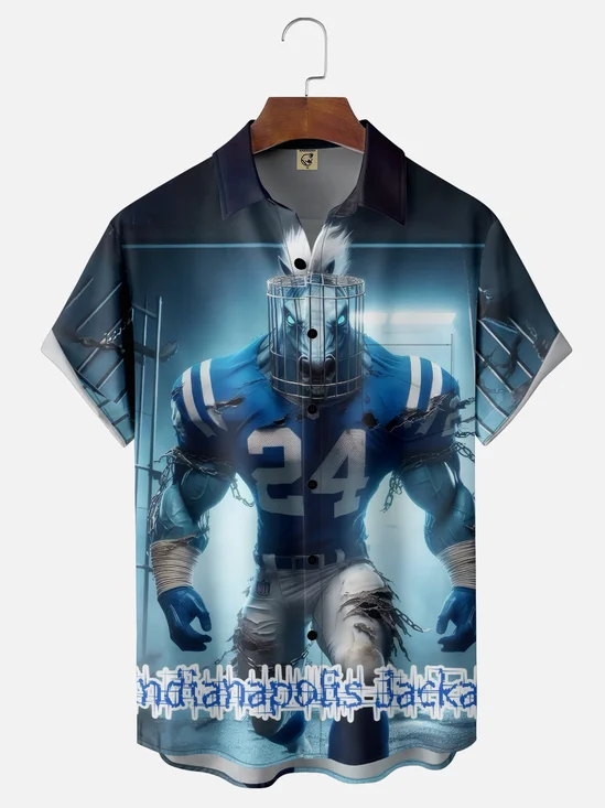 Moisture-wicking American Football Indianapolis Art Ponies Chest Pocket Casual Shirt