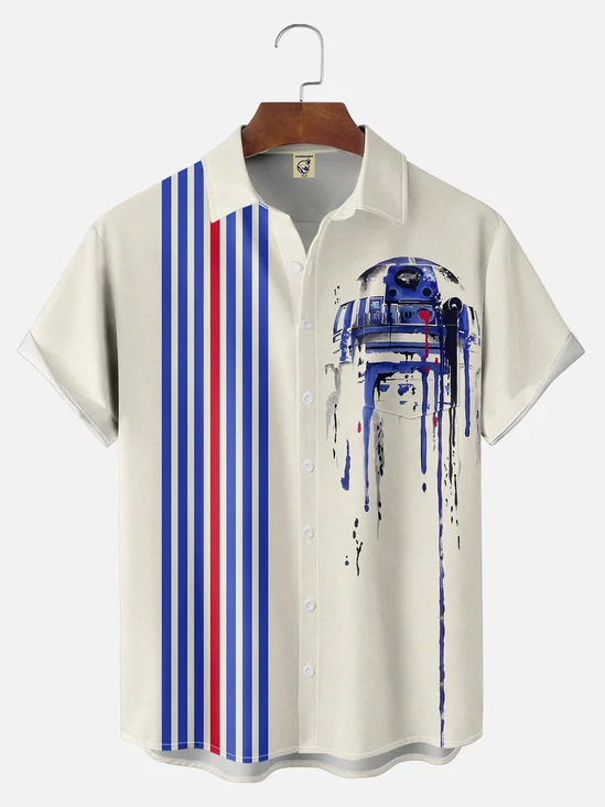 Big Size Moisture-wicking Technology Space Robot Star Art Wars Chest Pocket Bowling Shirt