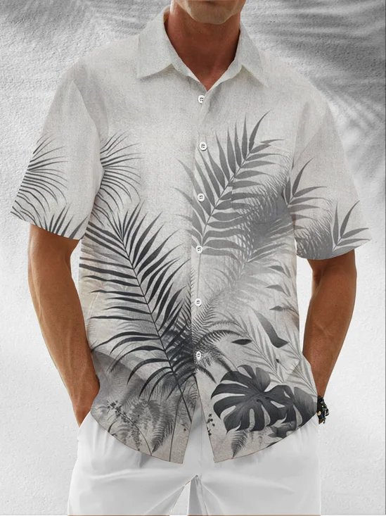 Moisture-Wicking Gradient Tropical Flora Chest Pocket Hawaiian Shirt