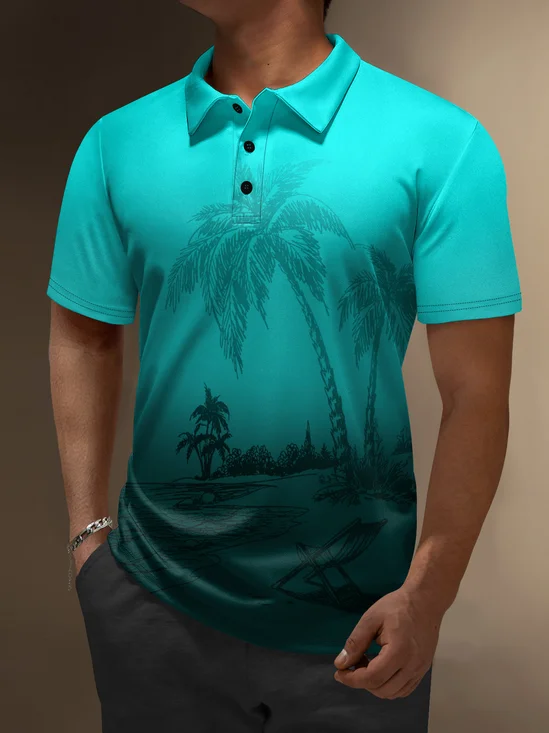 Moisture-Wicking 3D Ombre Coconut Tree Short Sleeve Golf Polo