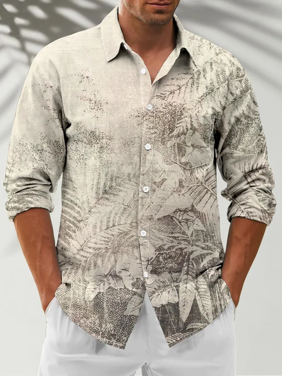 Moisture-Wicking Botanical Chest Pocket Long Sleeve Casual Shirt