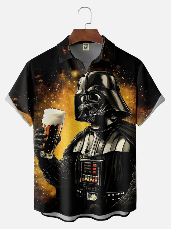 Big Size Moisture-wicking Fun Star Beer Chest Pocket Casual Shirt