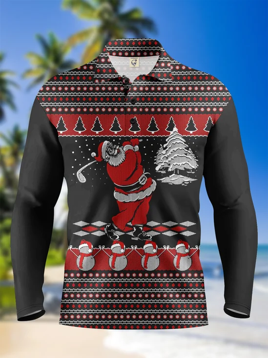 Moisture-Wicking Golf Santa Claus Long Sleeve Golf Polo