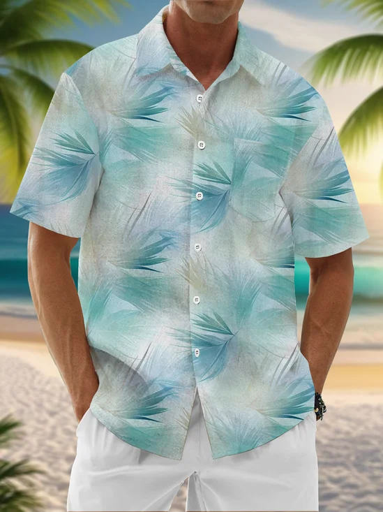 Moisture-Wicking Gradient Tropical Flora Chest Pocket Hawaiian Shirt