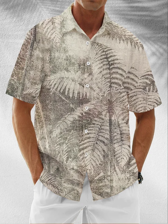 Moisture-Wicking Tropical Coconut Tree Chest Pocket Hawaiian Shirt