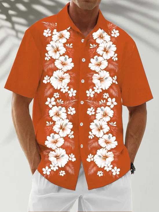 Moisture-Wicking Tropical Floral Chest Pocket Hawaiian Shirt