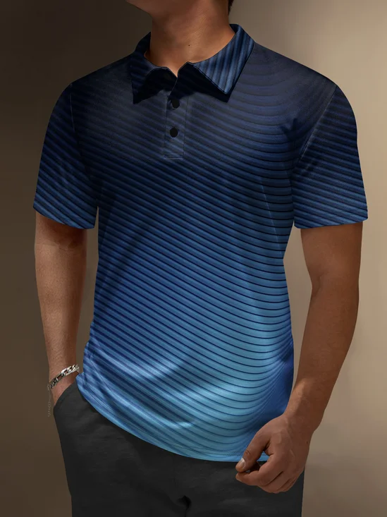 Moisture-Wicking 3D Gradient Abstract Stripe Short Sleeve Golf Polo