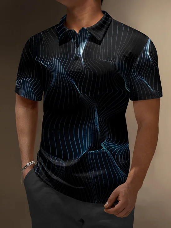 Moisture-Wicking 3D Gradient Abstract Stripe Short Sleeve Golf Polo