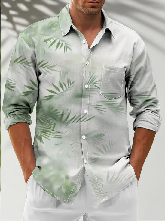 Moisture-Wicking Botanical Chest Pocket Long Sleeve Casual Shirt