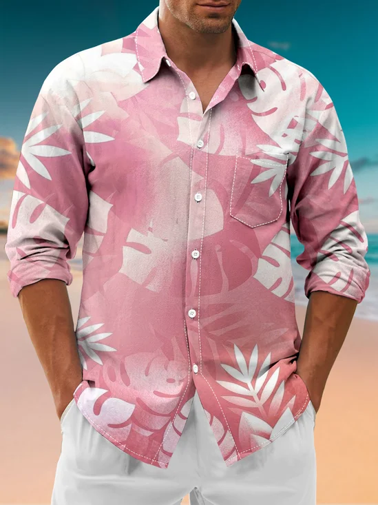 Moisture-Wicking Botanical Chest Pocket Casual Long Sleeve Shirt