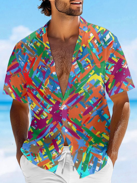 Moisture-wicking Geomatric Chest Pocket Casual Shirt