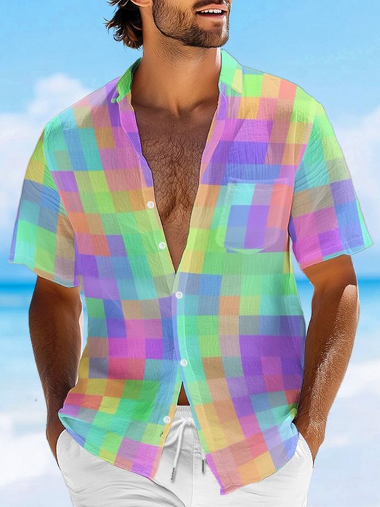 Moisture-wicking Geomatric Chest Pocket Casual Shirt