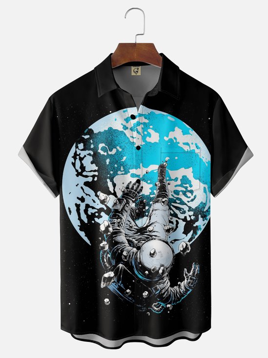 Hardaddy x Digital Carbine Moisture-Wicking Abstract Gradient Color Earth Astronaut Chest Pocket Hawaiian Shirt