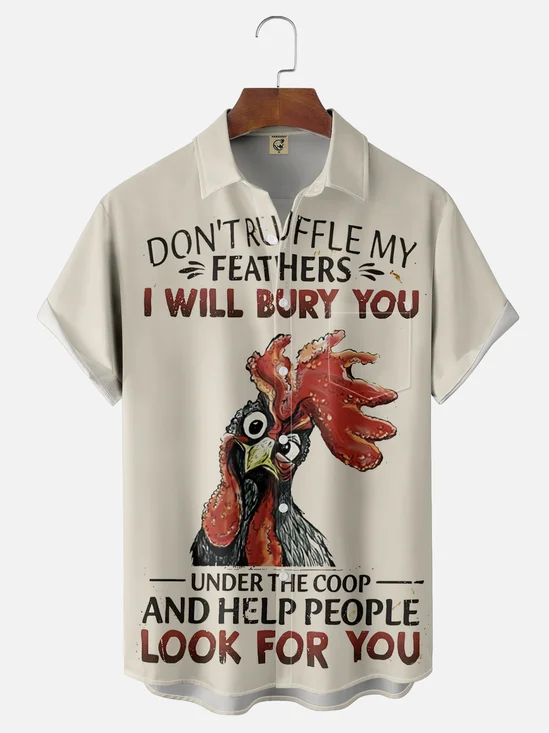 Moisture-Wicking Fun Humor Slogan Chicken Chest Pocket Hawaiian Shirt