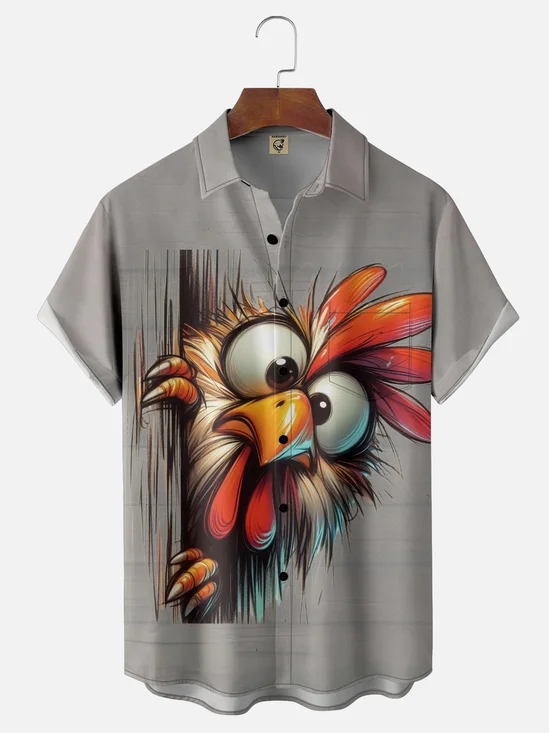 Moisture-Wicking Funny Chicken Chest Pocket Hawaiian Shirt