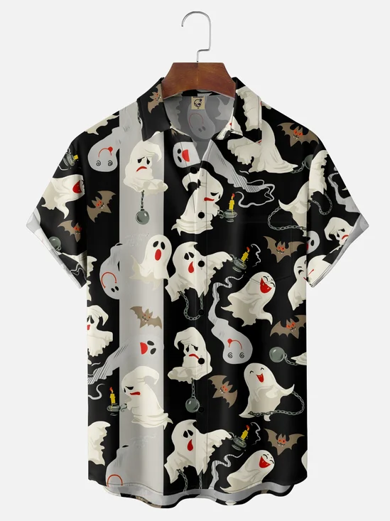 Moisture-wicking Halloween Ghost Chest Pocket Bowling Shirt