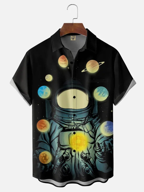 Hardaddy x Digital Carbine Moisture-Wicking Abstract Gradient Color Universe Astronaut Chest Pocket Hawaiian Shirt