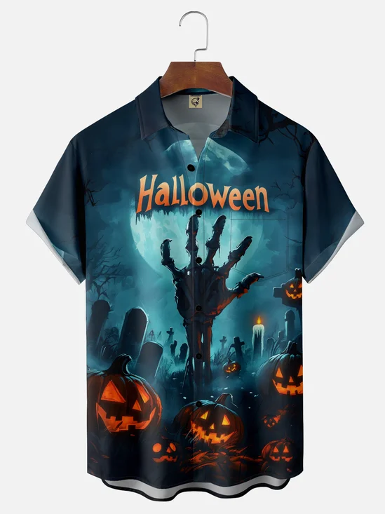Moisture-wicking Halloween Hand Chest Pocket Casual Shirt