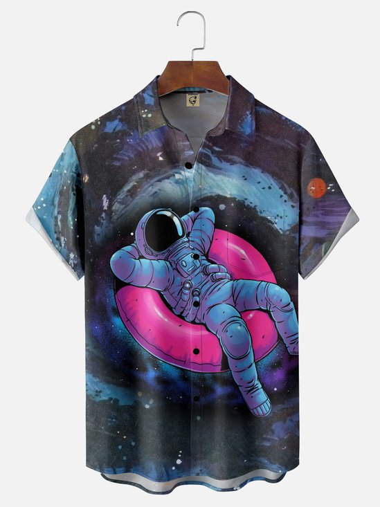 Hardaddy x Digital Carbine Moisture-wicking Abstract Gradient Color Starry Sky Astronaut Swim Ring Chest Pocket Hawaiian Shirt