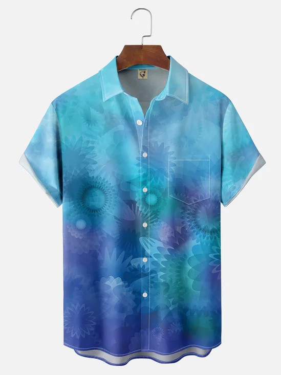 Moisture-Wicking Floral Ombre Chest Pocket Hawaiian Shirt
