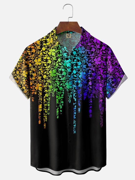 Moisture-Wicking Floral Ombre Chest Pocket Hawaiian Shirt