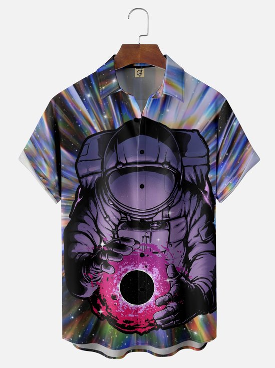 Hardaddy x Digital Carbine Moisture-Wicking Abstract Gradient Color Universe Astronaut Chest Pocket Hawaiian Shirt
