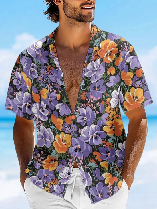 Moisture-wicking Floral Chest Pocket Hawaiian Shirt