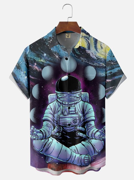 Hardaddy x Digital Carbine Moisture-Wicking Abstract Gradient Color Universe Astronaut Chest Pocket Hawaiian Shirt