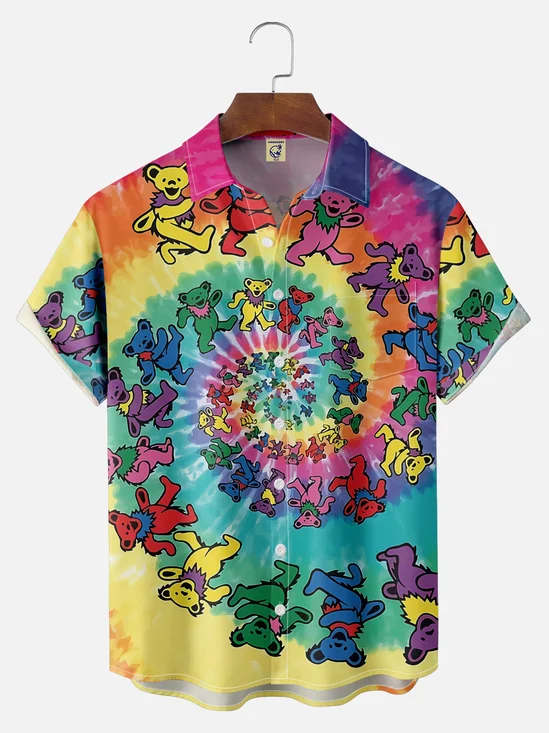 Big Size Moisture-wicking Hippie Bear Chest Pocket Casual Shirt